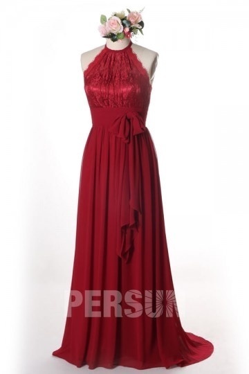 Robe chic soirée couvert de dentelle col halter & nœud papillon